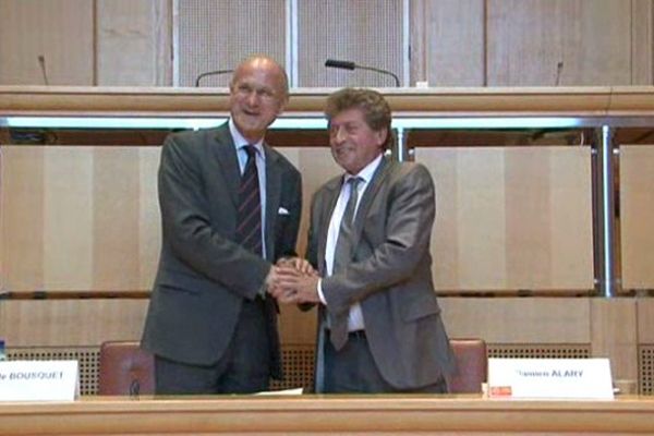 Pierre de Bousquet préfet de Région et Damien Alary président du Languedoc-Roussillon ont signé le contrat de plan Etat/région