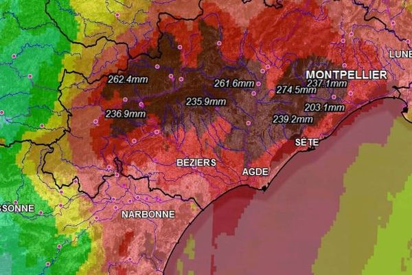 cumul des pluies 14 octobre 2016 dans l' Hérault