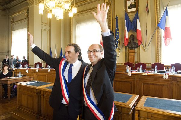 Guillaume Delbar (gauche) et son premier adjoint Max-André Pick, en 2014.