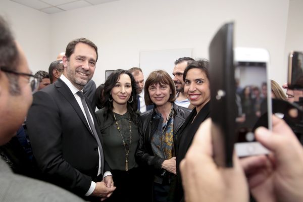 Christophe Castaner aux côtés de la députée LREM Alexandra Louis lors de sa présentation des voeux 2018 dans sa nouvelle permanence du 13ème arrondissement de Marseille.