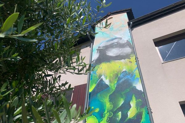 La fresque "Nesting" de l'artiste Daniel Mac Lloyd, représentant une mésange bleue, à Meylan (Isère).