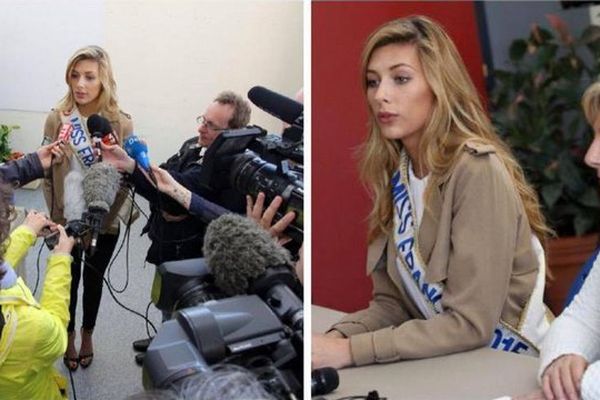 Camille Cerf, Miss France, les médias et la maire de Calais Natacha Bouchart.