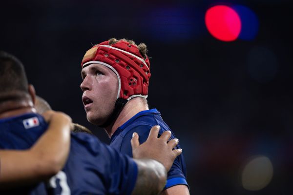 Le joueur du XV de France Thibaud Flament lors du match France - Italie pendant la Coupe du monde 2023