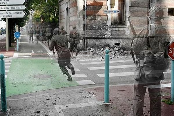 Cherbourg 1944. Avenue de Paris, ancien Poste de Police, jardin Public