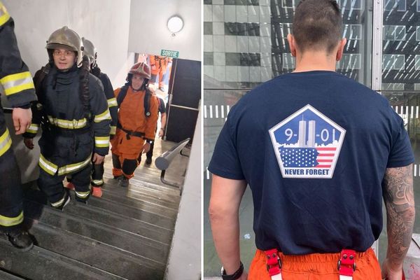 14 pompiers en formation à Seclin dans le Nord ont gravi à 5 reprises une tour de Lille de 110 mètres de haut pour rendre hommage à leurs collègues américains disparus le 11 septembre 2001 à New-York.