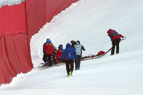 Valentin Giraud Moine lors de sa blessure à Garmisch le 27 janvier 2017. 
