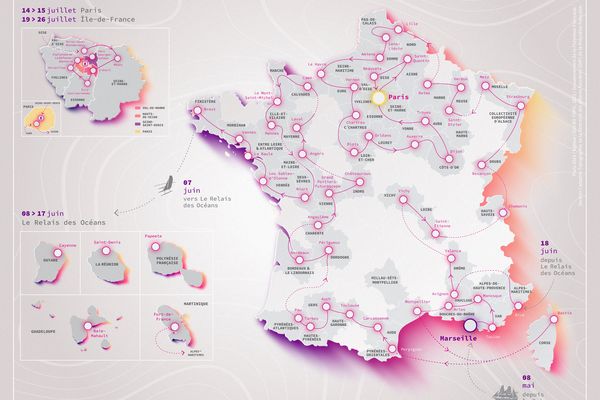 Carte du relais de la flamme olympique en France en 2024