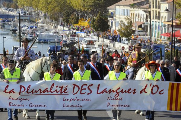 Manifestation des défenseurs du provençal pour la sauvegarde d'une pluralité des langues d'oc, le 3 octobre 2009 à Beaucaire.