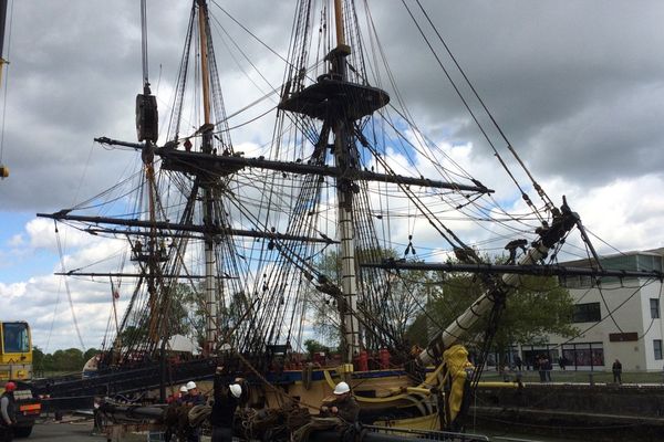 Réarmement de l'Hermione, à Rochefort (Charente), le 30 avril 2016