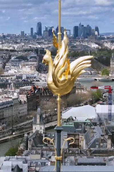 Le coq de Notre-Dame de Paris en haut de la flèche de la cathédrale