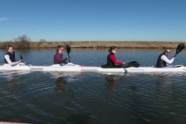 Les filles de l'équipe de France de kayak s'entraînent au Grau-du-Roi - février 2021.