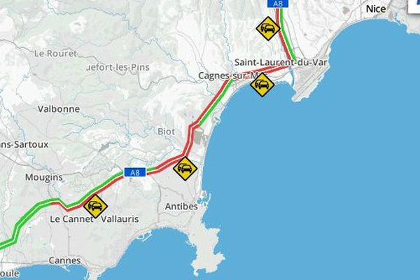 La circulation est paralysée ce jeudi matin entre Nice et Antibes