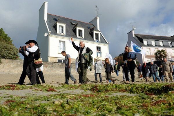 Manifestation contre la prolifération des algues vertes  à Fouesnant dans le Finistère en 2011.