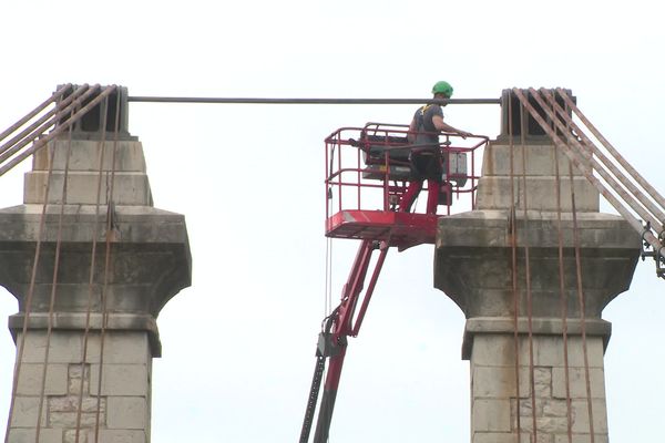 Visite de contrôle du pont de Lagamas, dans l'Hérault, en mars 2024.