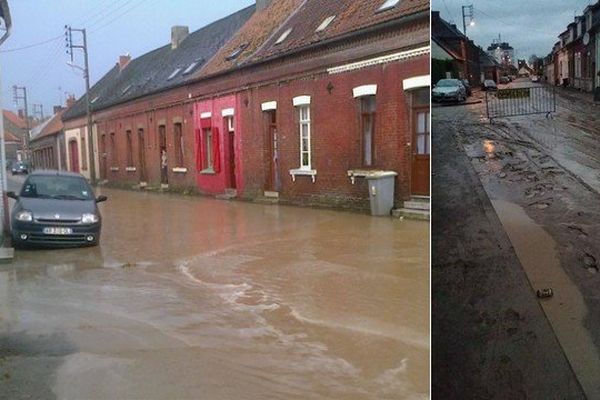 Les rues de Frévent inondées après le passage de l'orage samedi.