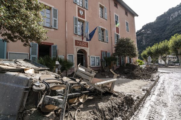 La mairie de Breil-sur-Roya juste après le passage de la tempête Alex, en octobre 2020.