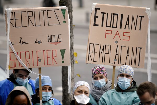 Etudiants infirmiers lors d'une manifestation en 2020.