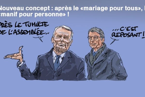 La visite de Jean-Marc Ayrault et de Vincent Peillon vue par notre dessinateur