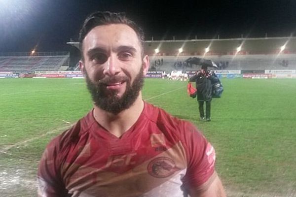 Perpignan - le talonneur Eloi Pélissier à l'issue de la victoire des Dragons contre Leeds 32 à 28 - 27 février 2016.