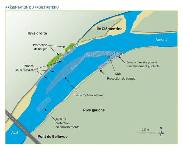 Les travaux prévus sur le secteur de Bellevue consiste à créer un ouvrage submersible appelé un duis.