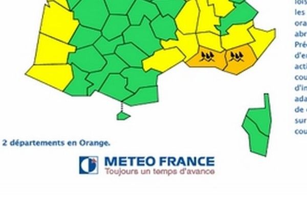 Capture d'écran du bulletin de vigilance orange sur le site de Météo France. 