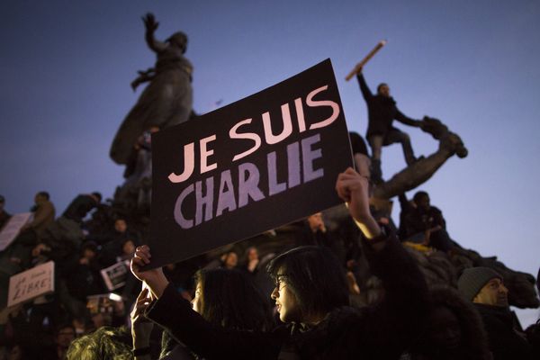 Manifestation place de la République, le 11 janvier 2015, après la vague d'attentats de janvier 2015.