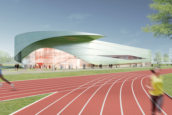 Vue extérieure du stade d'athlétisme couvert de Rennes