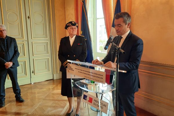 Nîmes - le ministre de l'Intérieur en visite à la préfecture du Gard. Gérald Darmanin a également présenté ses voeux aux forces de l'ordre - 9 janvier 2023.