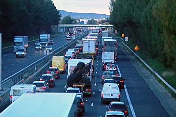 Bouchons sur l'A9 - 27 janvier 2015.