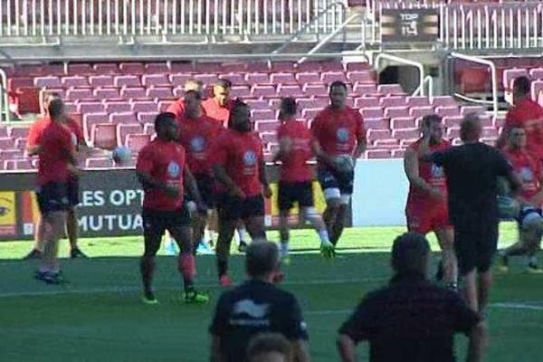 Durant l'entraînement, au stade Camp Nou