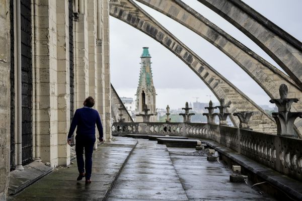 Un homme inspecte Notre-Dame de Paris, en juin 2017.