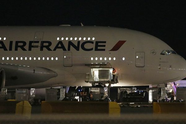 L'un des deux avions d'Air France déroutés par la compagnie, sur le tarmac de Salt Lake City (Utah).