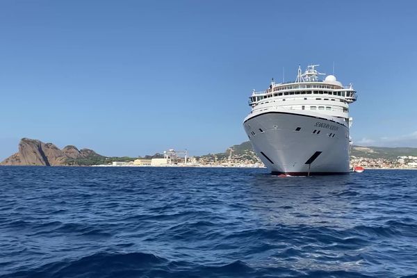 Des militants écologistes se sont rassemblés pour protester contre la présence de bateaux de croisière dans la baie de La Ciotat.