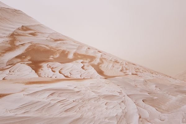 La neige recouverte par une pellicule de sable du Sahara le 6 février 2021 dans les Hautes-Alpes.