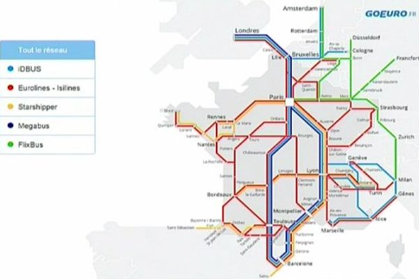 Carte interactive du nouveau réseau de bus en France. A retrouver sur www.goeuro.fr/bus