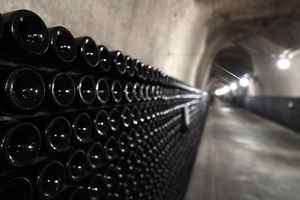 Le stockage en cave des bouteilles et des millésimes de la maison Joseph Perrier. Image d'illustration.