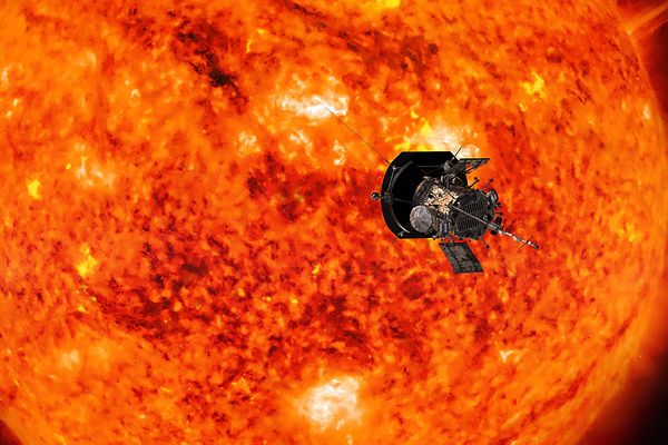 Une modélisation 3D de la sonde Parker Solar Probe, à proximité du soleil. 