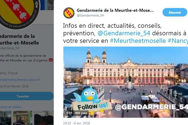 Depuis le 6 avril 2018, vous pouvez suivre l'actualité et les conseils des gendarmes de Meurthe-et-Moselle sur twitter.