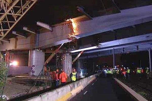 Lattes (Hérault) - les travaux et l'ajustement des ponts du futur dédoublement de l'A.9 - novembre 2015.