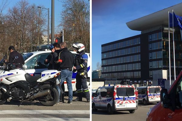 Aux abords de l'Agora, vers 14 heures, ce lundi.