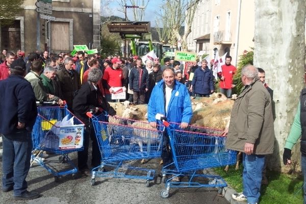 Les agriculteurs sont venus avec vaches, tracteurs et brebis mais aussi chariots de supermarché.