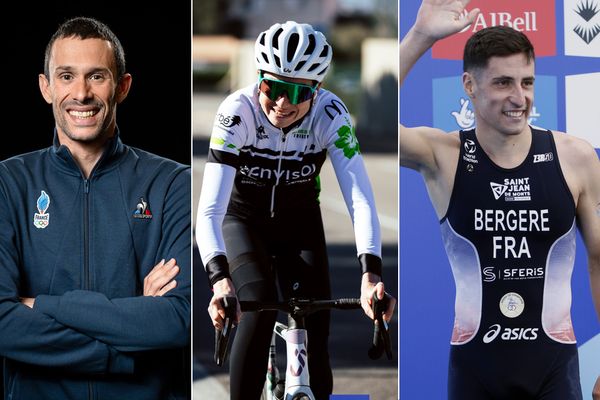 Dorian Coninx, Emma Lombardi et Léo Bergère sélectionnés par la Fédération française de Triathlon pour les JO de Paris.