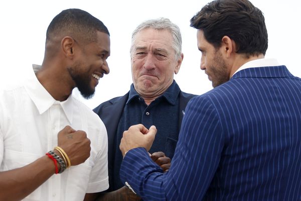 L'acteur et chanteur américain Usher, Robert de Niro et Edgar Ramirez pendant le photocall de 'Hands of Stone' 