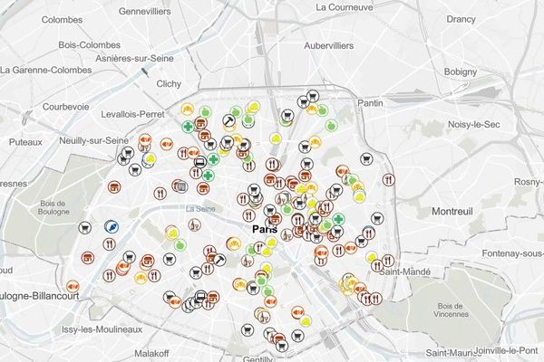 La carte conçue par la mairie de Paris ne rassemble pas uniquement des commerces alimentaires.