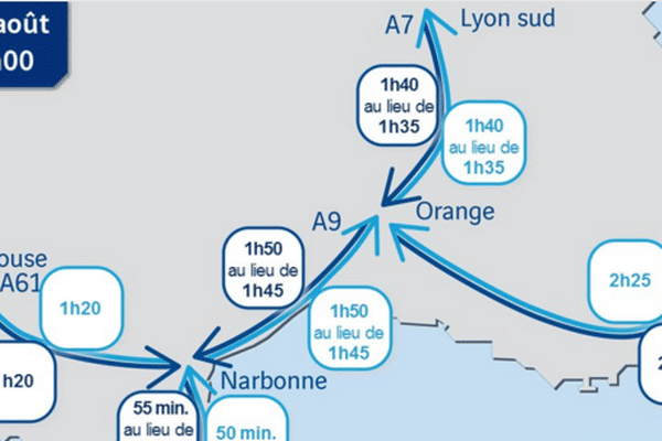 Carte des temps de parcours publiée par Vinci Autoroutes sur twitter