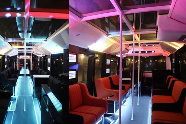 Banquettes, sono mais pas de bar à alcool dans le bus