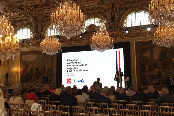 Présentation du Loto du Patrimoine à l'Elysée, jeudi 31 mai 2018.