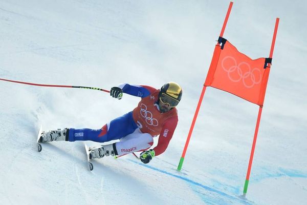 Le skieur de l'équipe de France Adrien Théaux à l'entraînement au Jeongseon alpine center de Pyeongchang pour leur jeux olympiques 2018.