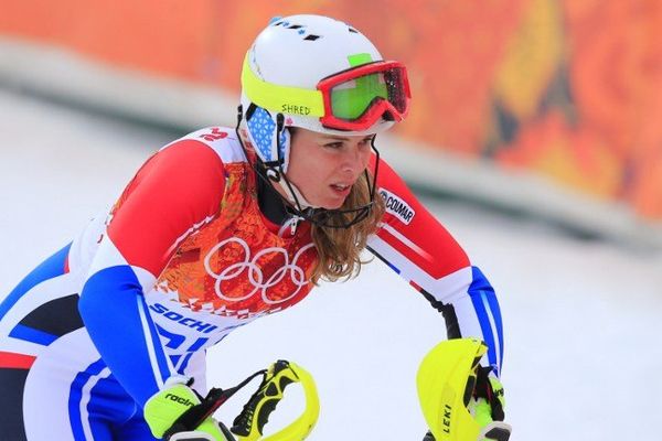 Anne-Sophie Barthet à l'arrivée de la première manche du slalom