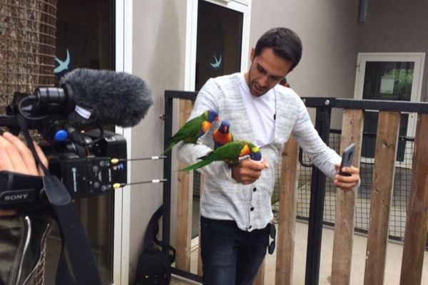 Alberto Contador à l'heure du nourrissage des Loris. 